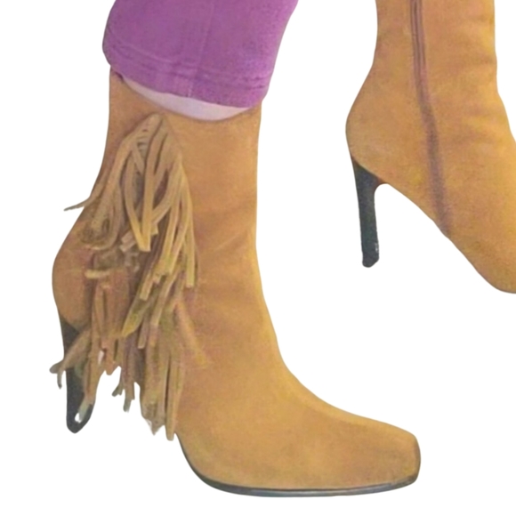 Predictions Leather Fringed Suede Boots Women's 8 ½ - Picture 3 of 11